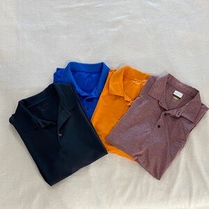 Lot of 4 Men's XL Polyester Polo Shirts - Dark Grey, Blue, Orange, and Maroon